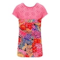 thumbnail image 5 of wycnly Shirts for Women Sexy Lace Patchwork Hollow out Loose Fit Pleated Hem Tee Tops Summer Trendy Floral Short Sleeve Round Neck Ladies Blouses Watermelon Red XL, 5 of 5