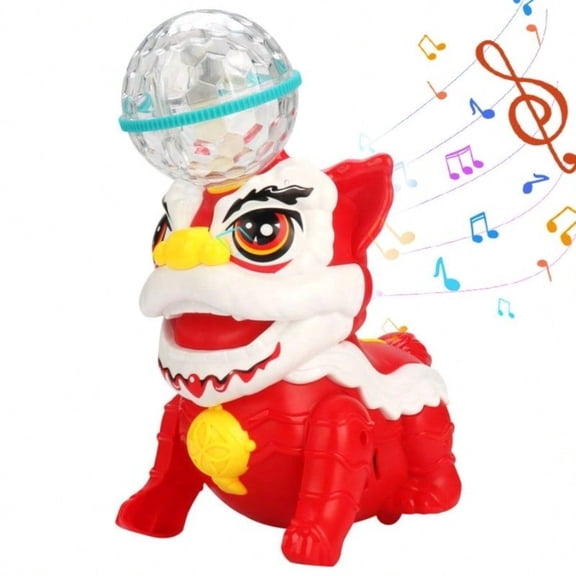 Red Lion Dance Toy with Lights & Music, Electric Acrobatic Walking Toy, Chinese New Year Gift for Kids Boys Girls