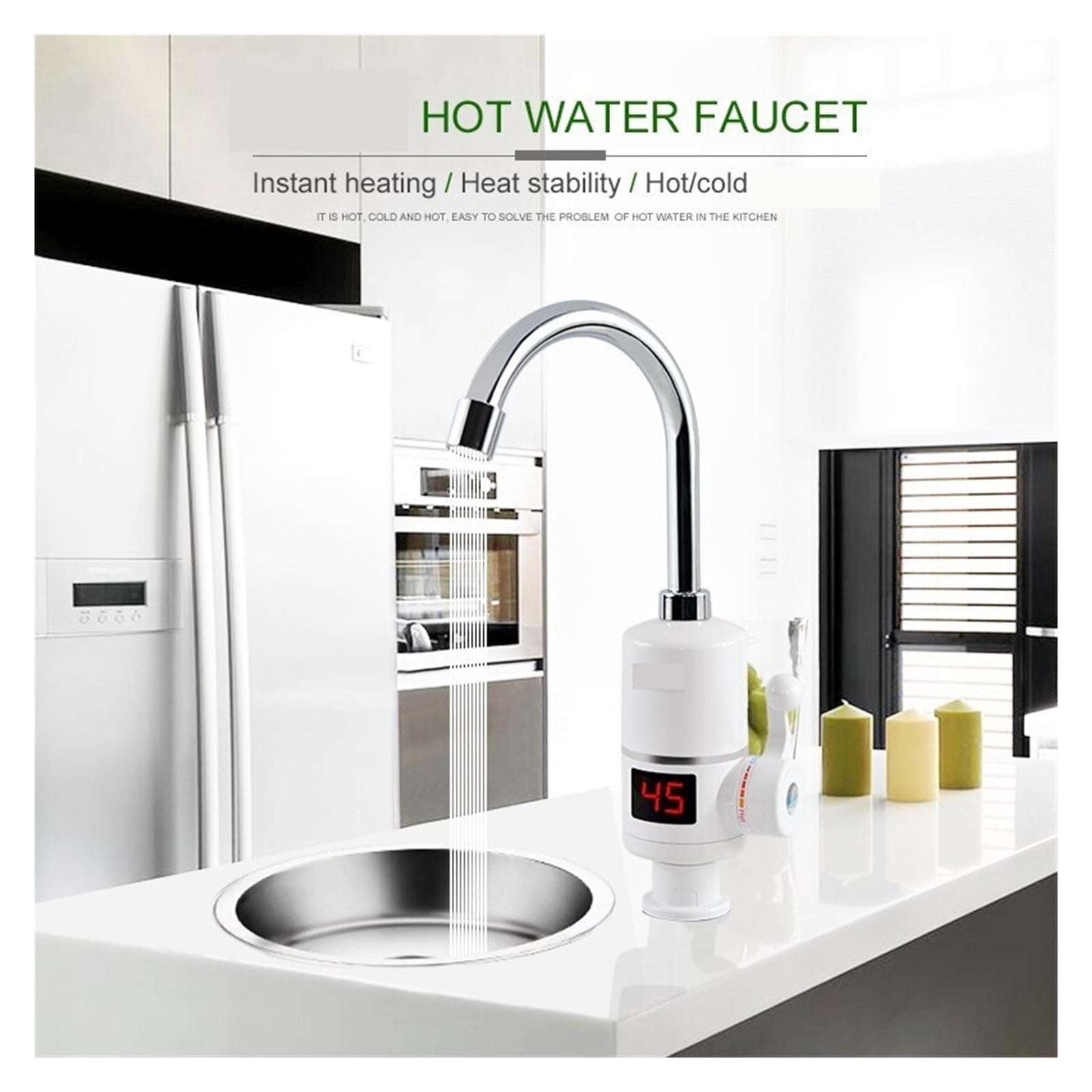 Instant Hot Water Heater Tap Fast Instantaneous Thermostat For Water Heater Electrical Faucet Temperature Display - Easy DIY Install