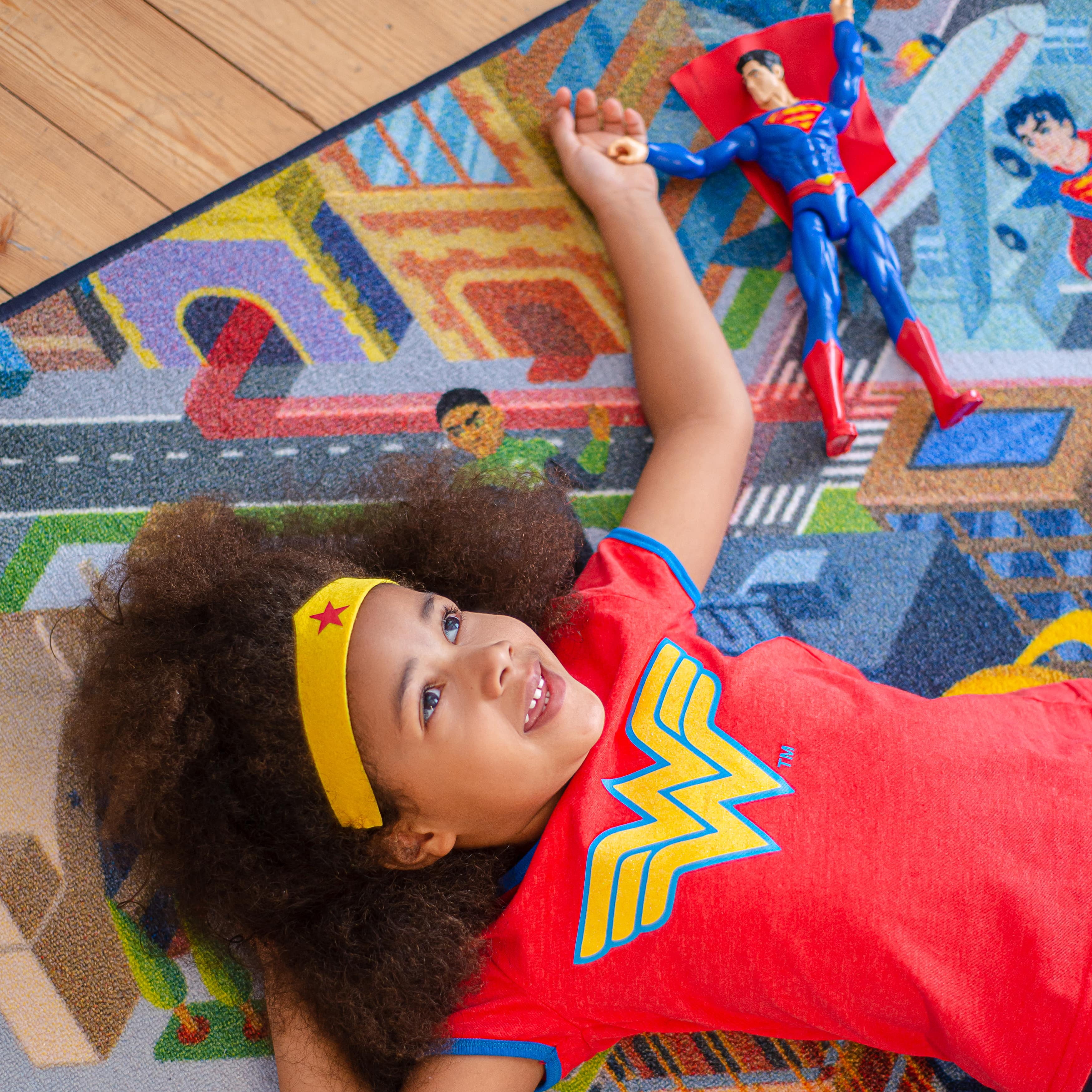 KC Cubs | Justice League Metropolis City Road Traffic Map Educational Learning & Fun Game Area Car Non Slip Rug Carpet for Kids and Children Bedroom, Classroom and Playroom