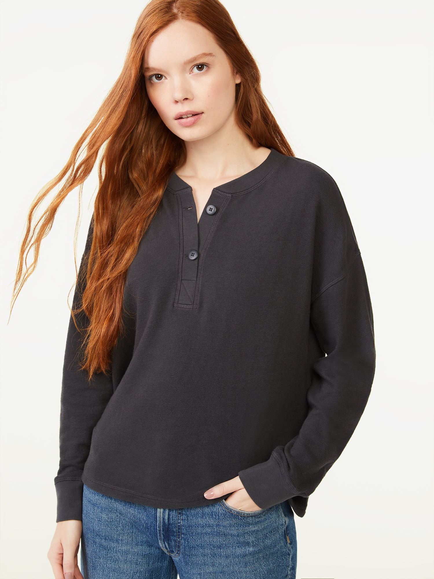 Free Assembly Women's Henley Top with Long Sleeves
