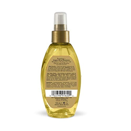 OGX Renewing + Argan Oil of Morocco Weightless Healing Dry Oil Spray, Lightweight Hair Oil Mist for Split Ends, Frizzy Hair and Flyaways, Paraben-Free, Sulfated-Surfactants Free, 4 Fl Oz Ogx OGX
