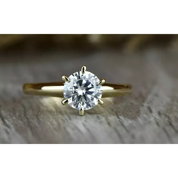 925 Sterling Silver 1.50Ct Round Cut Sparkling Diamond Wedding Beautiful Solitaire Ring For Women's 14K Yellow Gold Plated