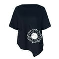 thumbnail image 4 of Chemises d'Été pour Femmes Col Rond Imprimé Coton Lin Haut Grande Taille Ourlet Irrégulier Décontracté Confortable Manches Courtes Blouse, 4 of 4