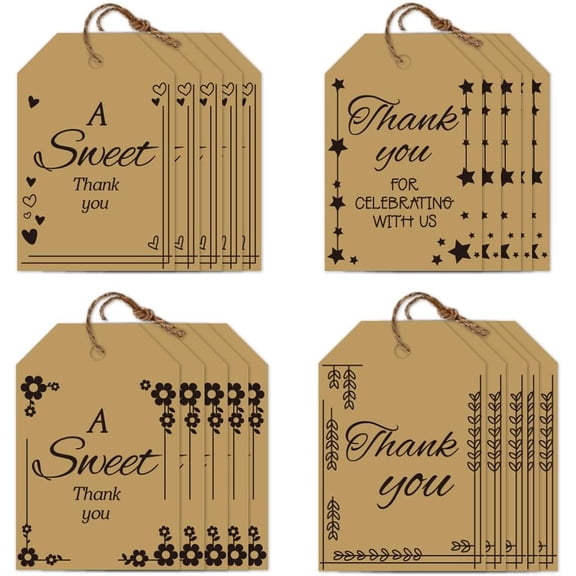 80Pcs Thank You Tags with String 4 Style Paper Thanks Hanging Labels Name Tags 2×3 Inch