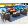 thumbnail image 1 of Tuscany 4-Piece M Resin Wicker Outdoor Patio Furniture Conversation Sofa Set with Loveseat, Two Armchairs, and Coffee Table (Half-Round Brown Wicker, Sunbrella Canvas Tuscan), 1 of 4