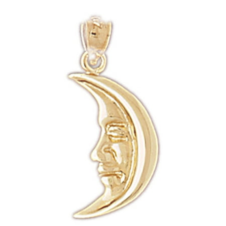 14K Yellow Gold Moon Pendant - 23 mm