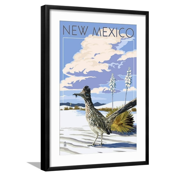 Art.com New Mexico - Roadrunner Scene Art Print by Lantern Press, Black Frame Wall Art, 21" x 29"
