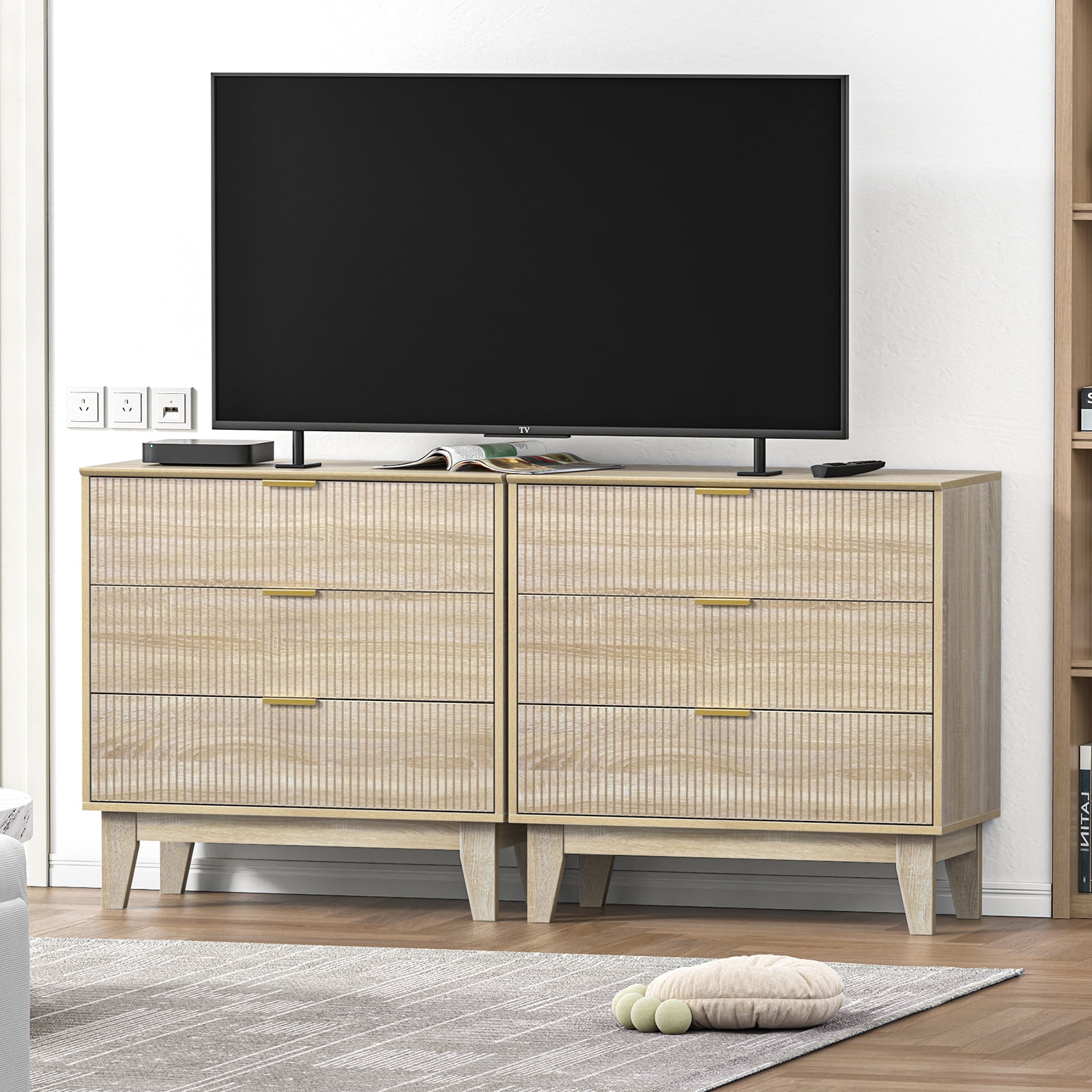 Eumyviv 3 Drawer Dresser Chest of Drawers for Bedroom,  Mid Century Modern Wood Oak Closet Storage Dresser Suitable for Living Room, Nursery, and Hallway