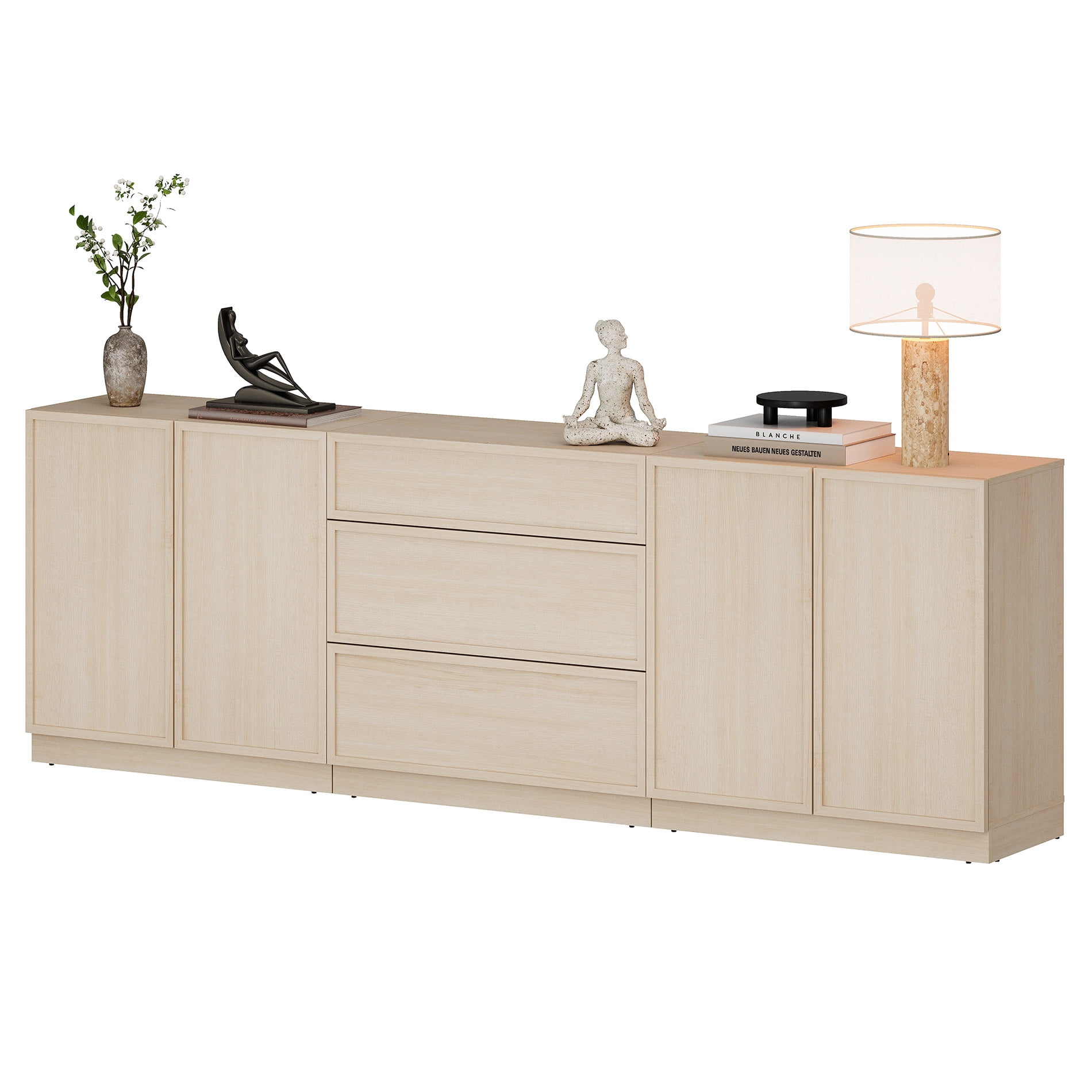 WAMPAT Modern TV Stand for TVs Up to 110", 4-in-1 Entertainment Center TV Console with 8 Doors and Adjustable Shelf, Wooden Media Console Cabinet for Living Room, Bedroom, Beige