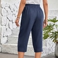 thumbnail image 3 of Mrat Capris Pants for Women Elastic Waist Cotton Linen Straight Wide Leg Drawstring Trousers Wide Leg Loose Workout Hiking Cropped Pants Trousers with Pockets Navy XXXL, 3 of 9