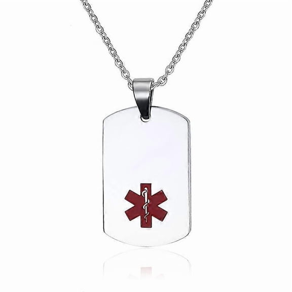 Custom Medical Alert ID Unisex Pendant Necklace Emergency Stainless Steel Jewelry 19 inch Link Chain Free Engraving
