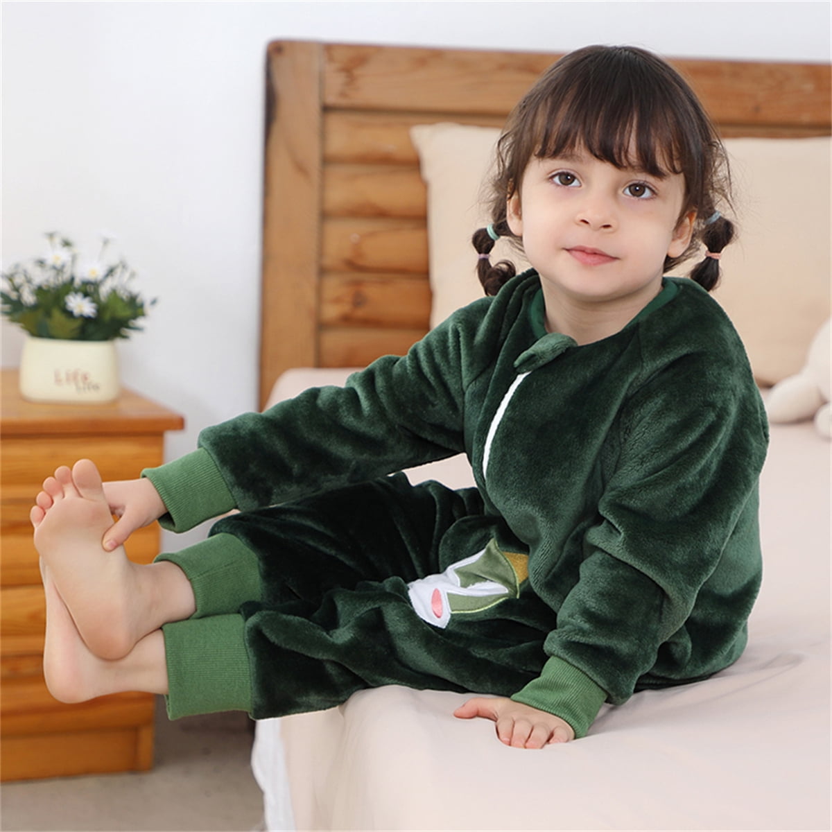 WIBACKER 9M-6Y Baby Warm Flannel Sleeping Bag with Feet, Dinosaur Sleepsuit, Kids Toddler Boys Girls Double Zipper Wearable Sleep Sack