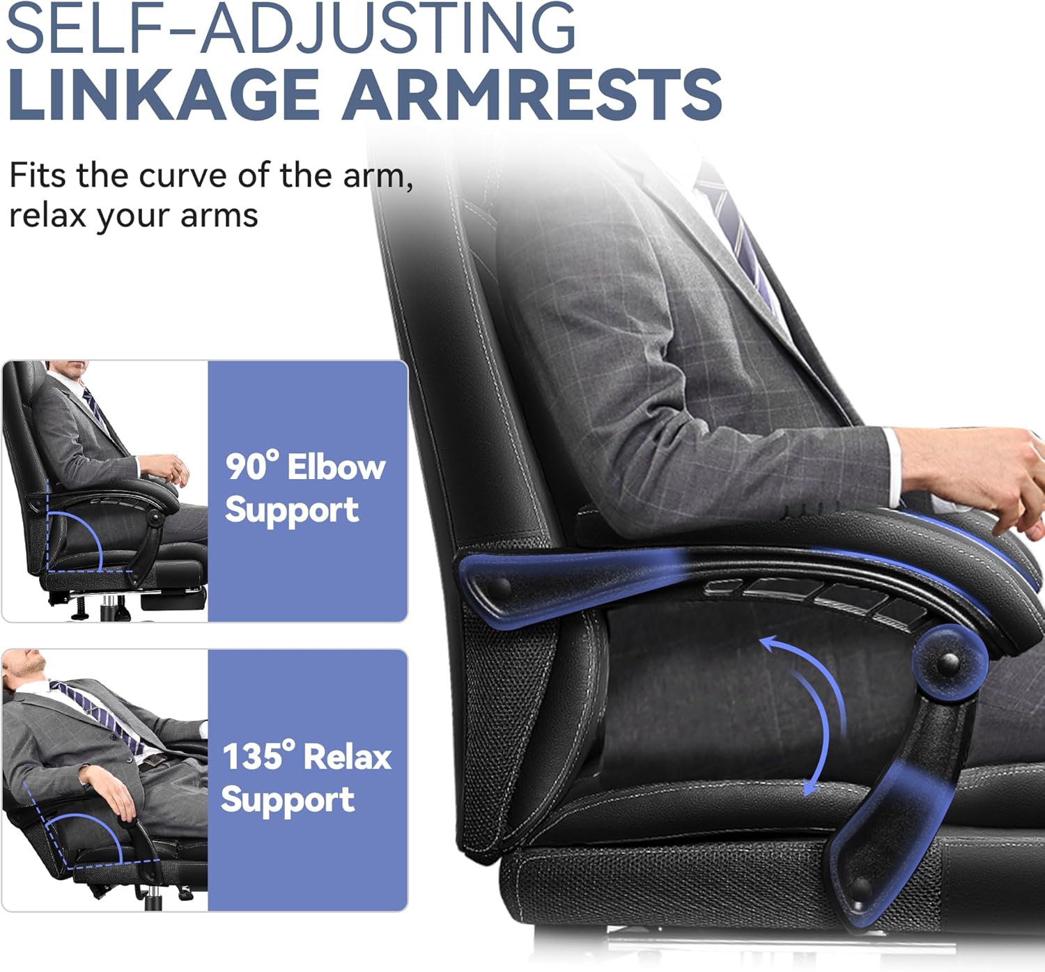 Office Chair, Big and Tall Office Desk Chair, Reclining Office Chair with Footrest Home Office Desk Chairs, High Back Ergonomic with Lumbar Support, Executive Leather