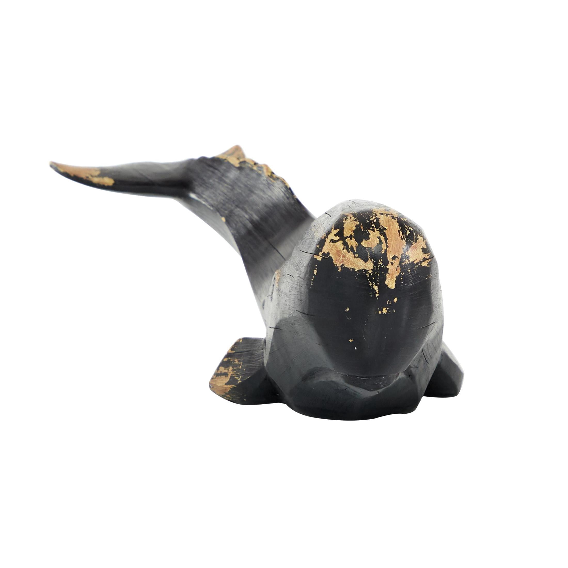 24" x 7" Black Polystone Handmade Whale Sculpture, by DecMode