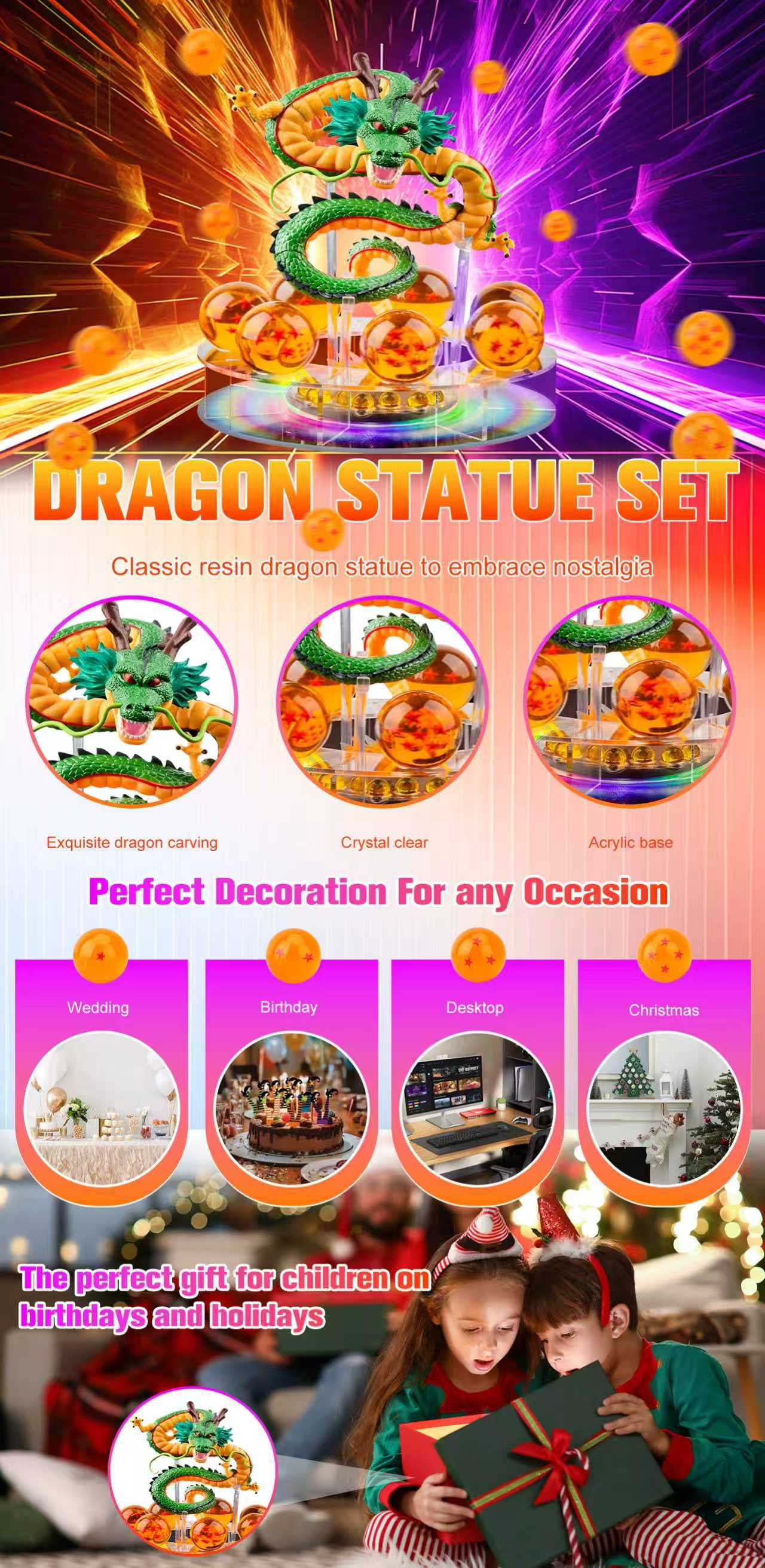 DLD Resin Dragon Doll Dragon Statue Set + 3.5cm Crystal Ball + Shelf with Gift Box Christmas Gifts, Hottest Anime Gift & Home Decor