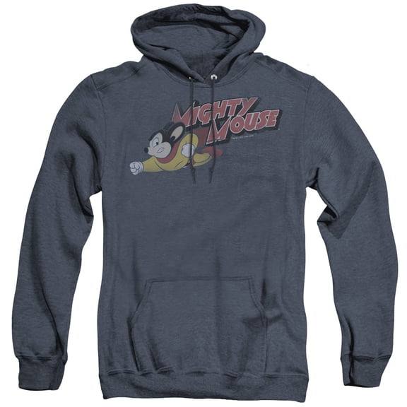Mighty Mouse Mighty Retro Adult Heather Hoodie Sweatshirt Navy