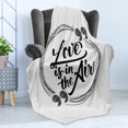 thumbnail image 4 of Saying Soft Flannel Fleece Throw Blanket, Modernistic Style Love is in the Air Phrase in Scribble Circle Image, Cozy Plush for Indoor and Outdoor Use, 50" x 70", Charcoal Grey Pale Grey, by Ambesonne, 4 of 5