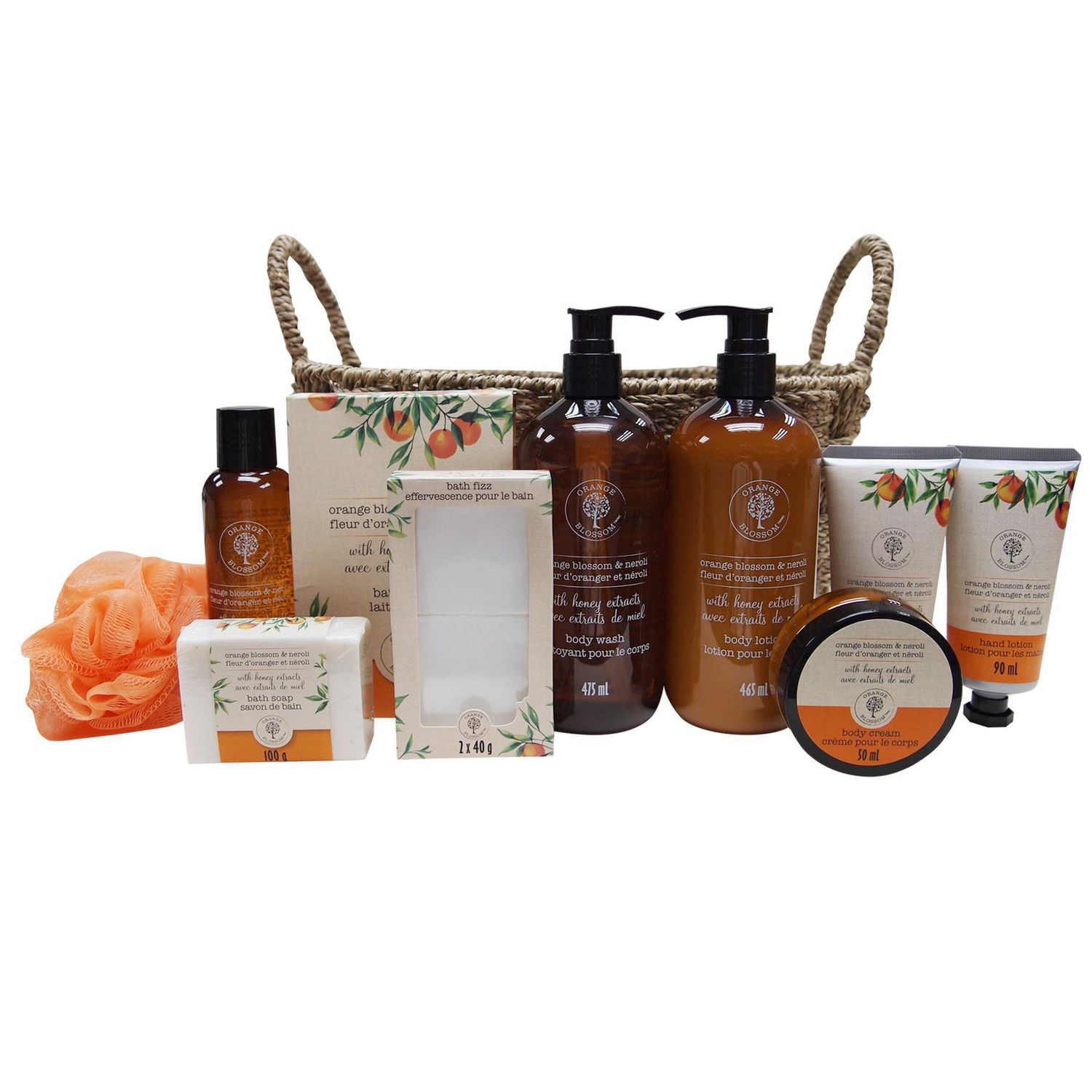 Orange Blossom 11 pieces Bath Set in Basket