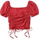 thumbnail image 1 of Blusa corta de manga corta abombada con cuello cuadrado y cordón para mujer Rojo G Rojo G Xishao ropa, 1 of 2