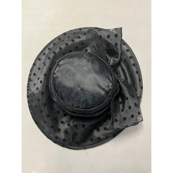 Josette Dotted Organza Wide Brim Sheer Hat, Black
