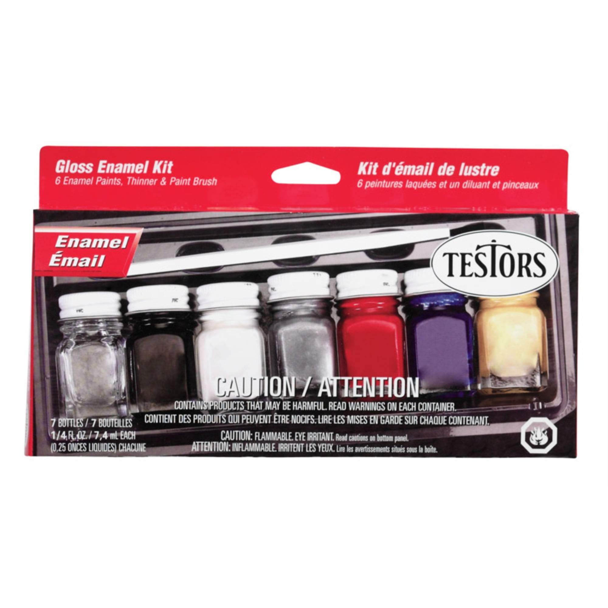 Testors Enamel Paint Yellow Variety Pack - 7 Colors + Thinner & 10 Paintbrushes, 1/4 Oz Bottles
