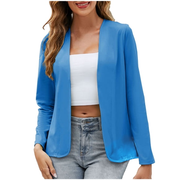 aohooy Blazers for Tall Women Long Sleeve Blazer Open Front Shawl Cardigan Jacket Work Office Blazer Business Casual Blue,XL