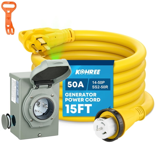 Kit de cable de generador y caja de entrada de alimentación Kohree 50A 15FT