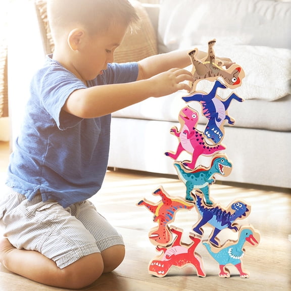 Eespoir Wooden Dinosaur Stacked Toys, Babies Early Learning Stacking Toy, Parenting Game For Toddlers, Color Recognition, Motor Skill Development, Safe Play
