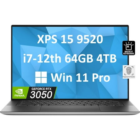 Dell XPS 15 9520 15.6" FHD+ (Intel 12th Gen 14-Core i7-12700H (Beat i9-11980HK), 64GB DDR5 RAM, 4TB PCIe SSD, RTX 3050) Business Laptop, Backlit, Fingerprint, Thunderbolt 4, Webcam, Win 11 Pro