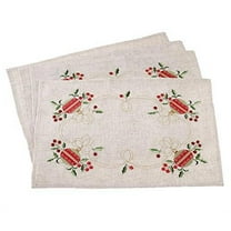 Fennco Styles Embroidered Ornament Design Christmas Holiday Linen Blend Table Placemat (14"x20" Placemat-Set of 4)