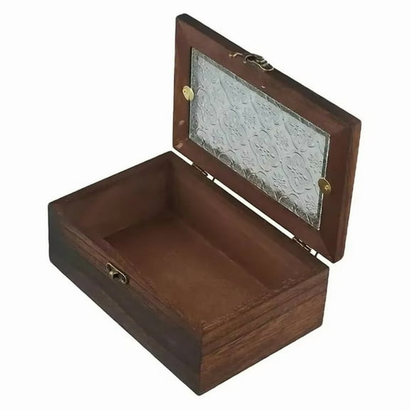 Vintage Glass Storage Box, Solid Wood Cabinet, Desktop Organizer, Makeup Table Decor,Wooden Retro Sundries Box S