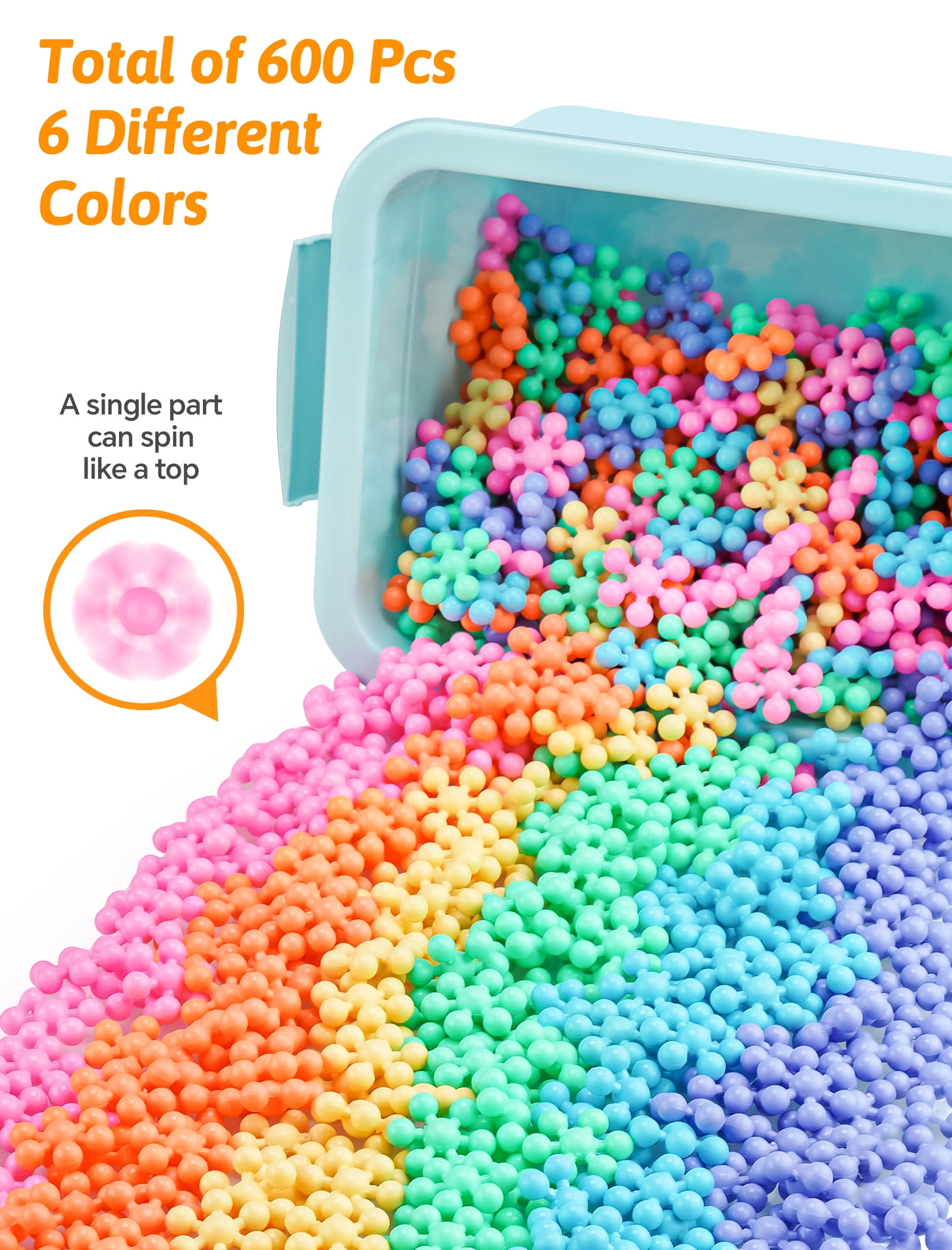 Macaron Color Interlocking Building Blocks Set – 600pcs Snowflake Shape Plastic Construction Toys in 6 Pastel Colors with Storage Box, Educational STEM Blocks for Kids Creative Play (Macaron Colors)