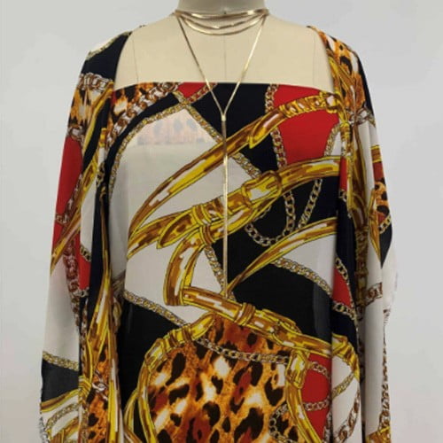 Style P-1128-504 Black Red Built with Chain and Animal Pattern Printed on Wool Dobby fabric by the Yard