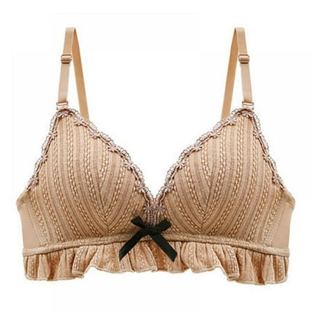 

Women s Deep V Triangle Cup Padded Push Up 3/4 Cup Ruffle Bra