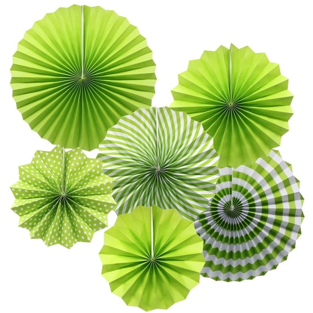 Party Hanging Paper Fans Set, Green Round Pattern Paper Garlands Decoration for Birthday Wedding Graduation Events Accessories, Set of 6, Green