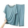 thumbnail image 2 of LIZUOJUN Modal Pajamas for Women Short Sleeve Capri Pants Soft Breathable Stretchy Cozy Sleepwear Loungewear 2 Piece Set Summer Spring - L, 2 of 3