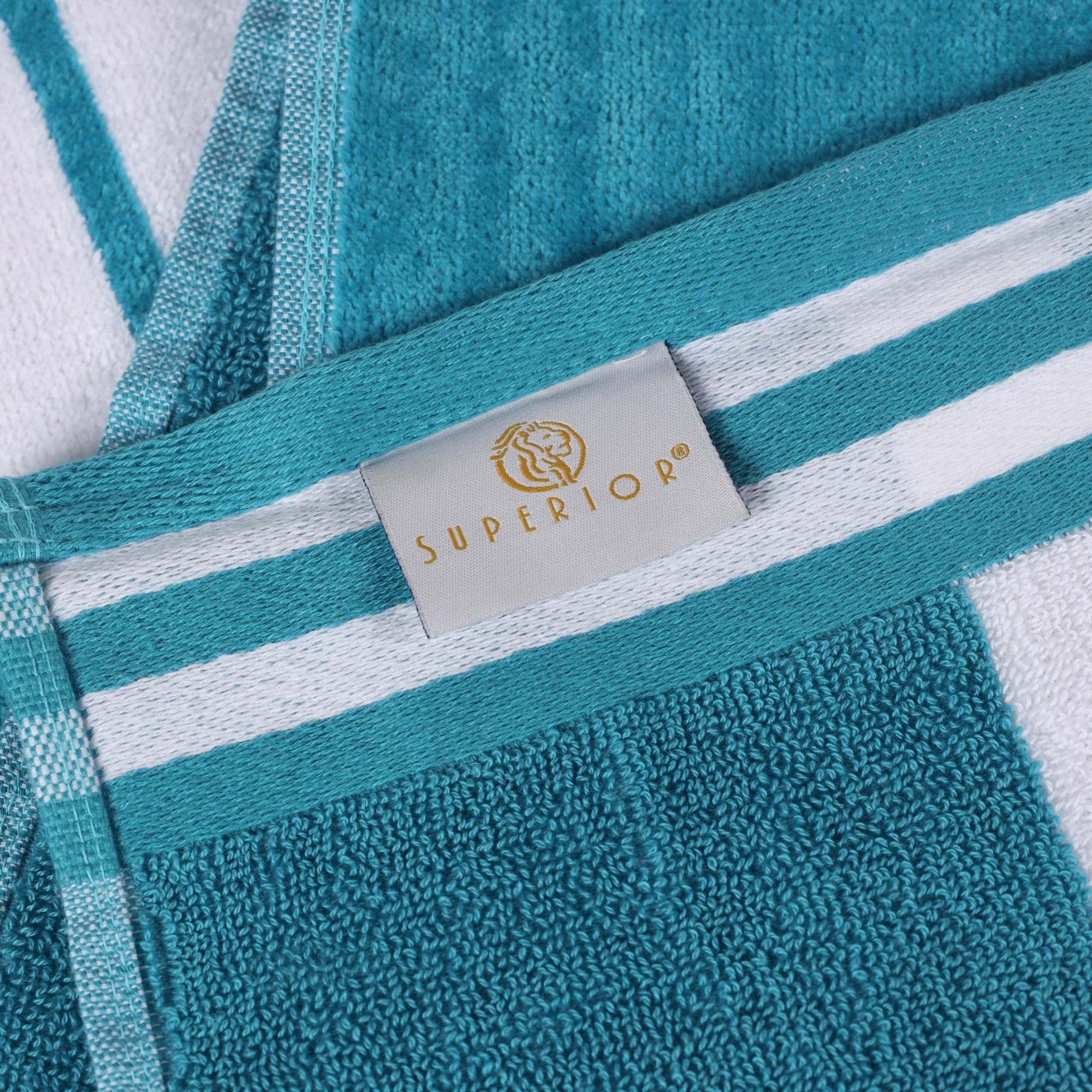 Superior Cotton Striped Oversized Beach Towel Set of 2, 34" x 64", Turquoise