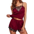 thumbnail image 2 of Daznico Women's Lace Satin Cami Pajama Set Spaghetti Strap Top & Shorts Soft Sleepwear Loungewear,3XL, 2 of 5