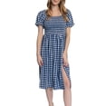 thumbnail image 5 of Qiylii Women Midi Dress, Elegant Short Sleeve Square Neck Plaid Summer Casual Daily Dress, 5 of 9