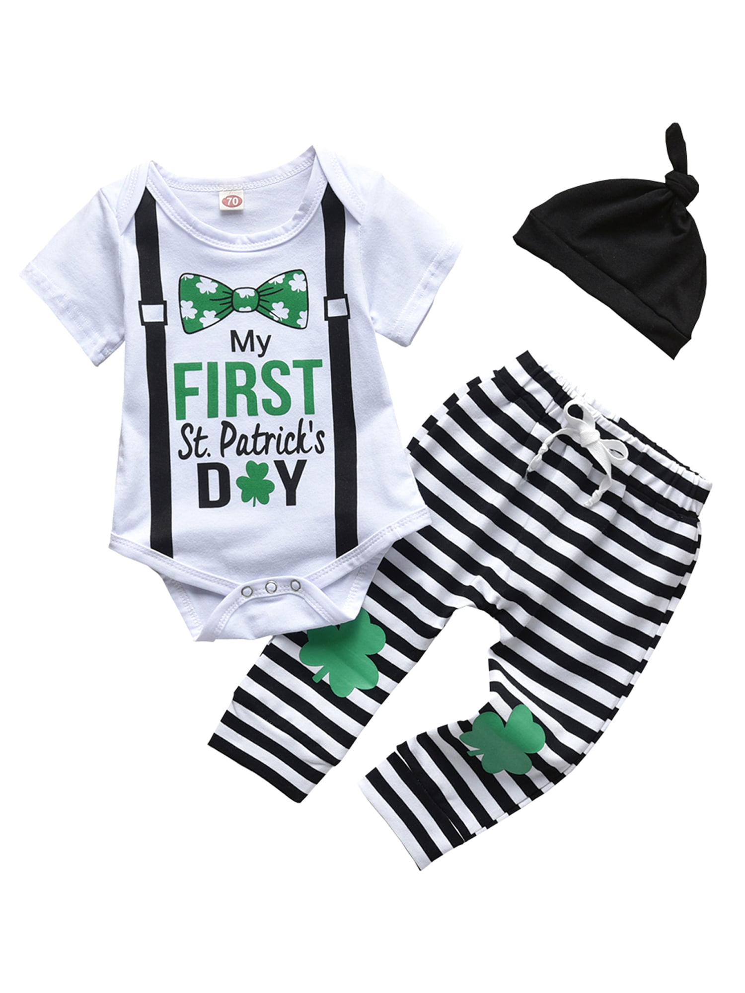 KISSB My First St Patricks Day Newborn Baby Long Sleeve Striped Romper One Piece Overall with Hood St Patricks Day Outfit 