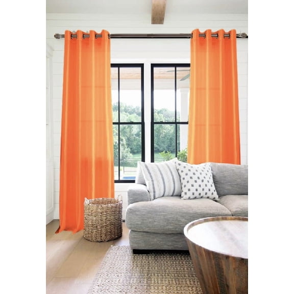 2 PANEL MIRA SOLID ORANGE SEMI SHEER WINDOW FAUX SILK ANTIQUE BRONZE GROMMETS CURTAIN DRAPES 55 WIDE X 108" LENGTH