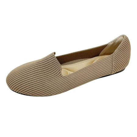 hopeusnice Clearance Women s Knit Slip On Flats Comfortable Loafers Soft Breathable Flat Shoes Walking Shoes Khaki 39
