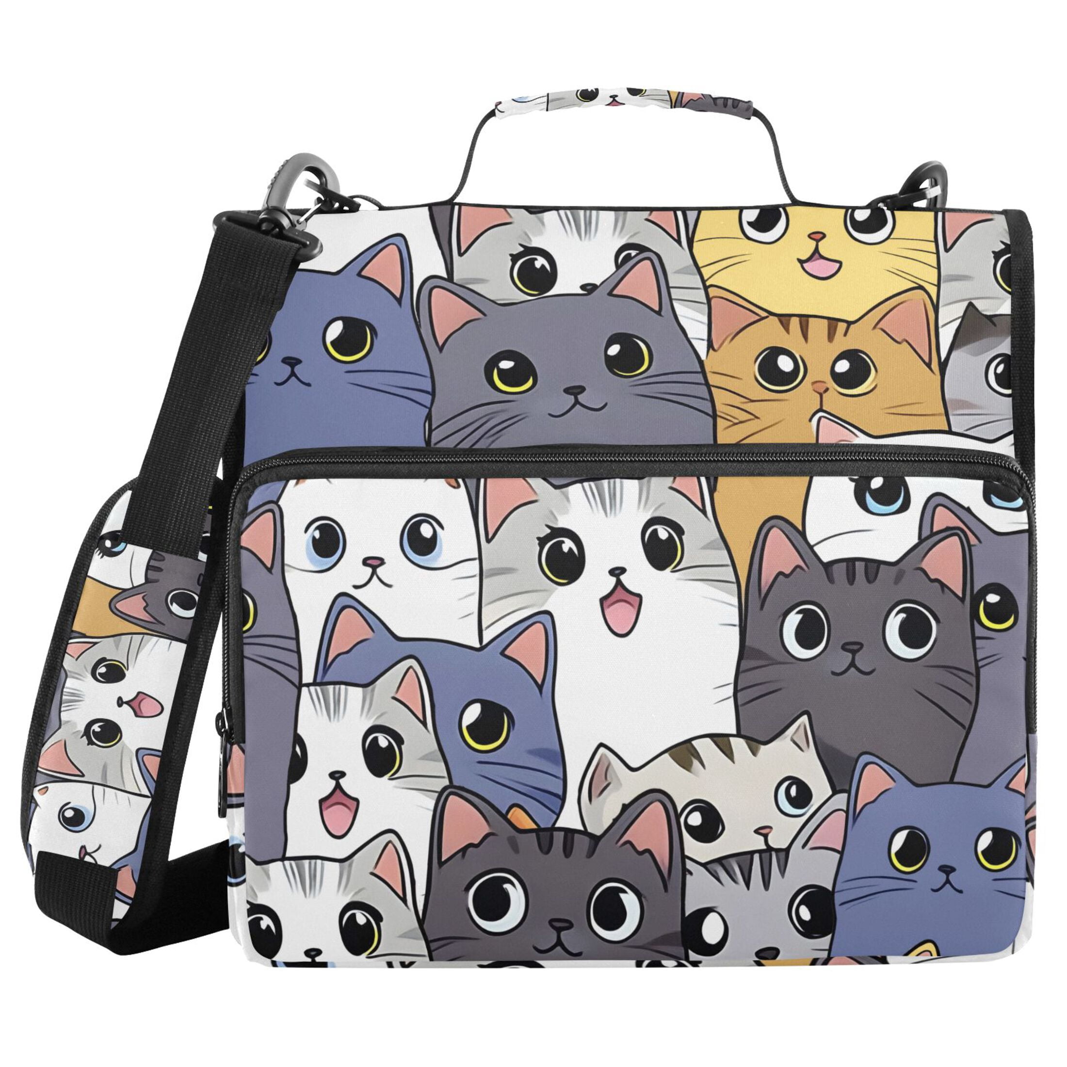 ALAZA Zipper Binder Colorful Doodle Cute Cats 3 Ring Trapper Keeper File Folder Organizer Bag