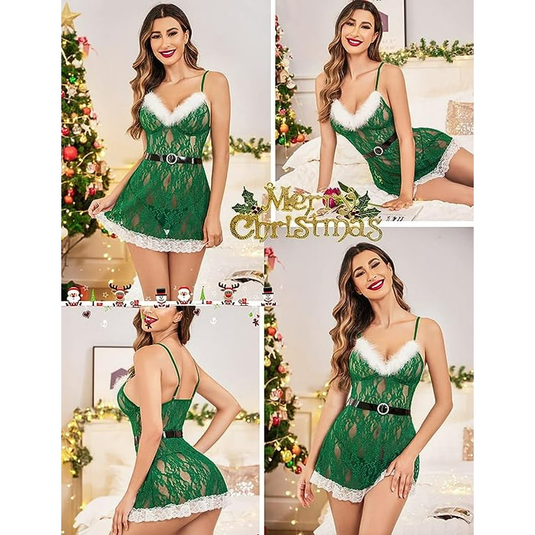 Avidlove Plus Size Santa Christmas Lingerie for Women Floral Lace Chemises  Sleepwear at  Women's Clothing store