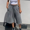 thumbnail image 4 of Resicozy Womens Wide Leg Sweat Bermuda Shorts Drawstring Elastic Waist Hem Casual Lounge Shorts with Pockets Gray XL, 4 of 6