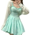 thumbnail image 2 of Vestido corto de línea A Ticfox con ribete de volantes estampado floral tirantes finos verde menta S, 2 of 14