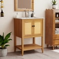 thumbnail image 2 of Gymax 24'' Bathroom Vanity w/ Sink 2 Rattan Doors & Open Slatted Shelf Freestanding, 2 of 10