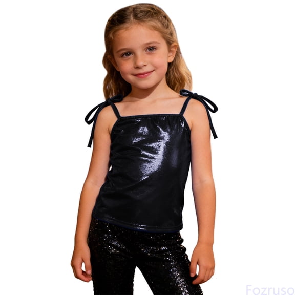 Fozruso Girls Tank Top With Adjustable Tie Straps And Longline Vest For Party And Casual Wear Summer Tops,Sizes 14-16 Years Black