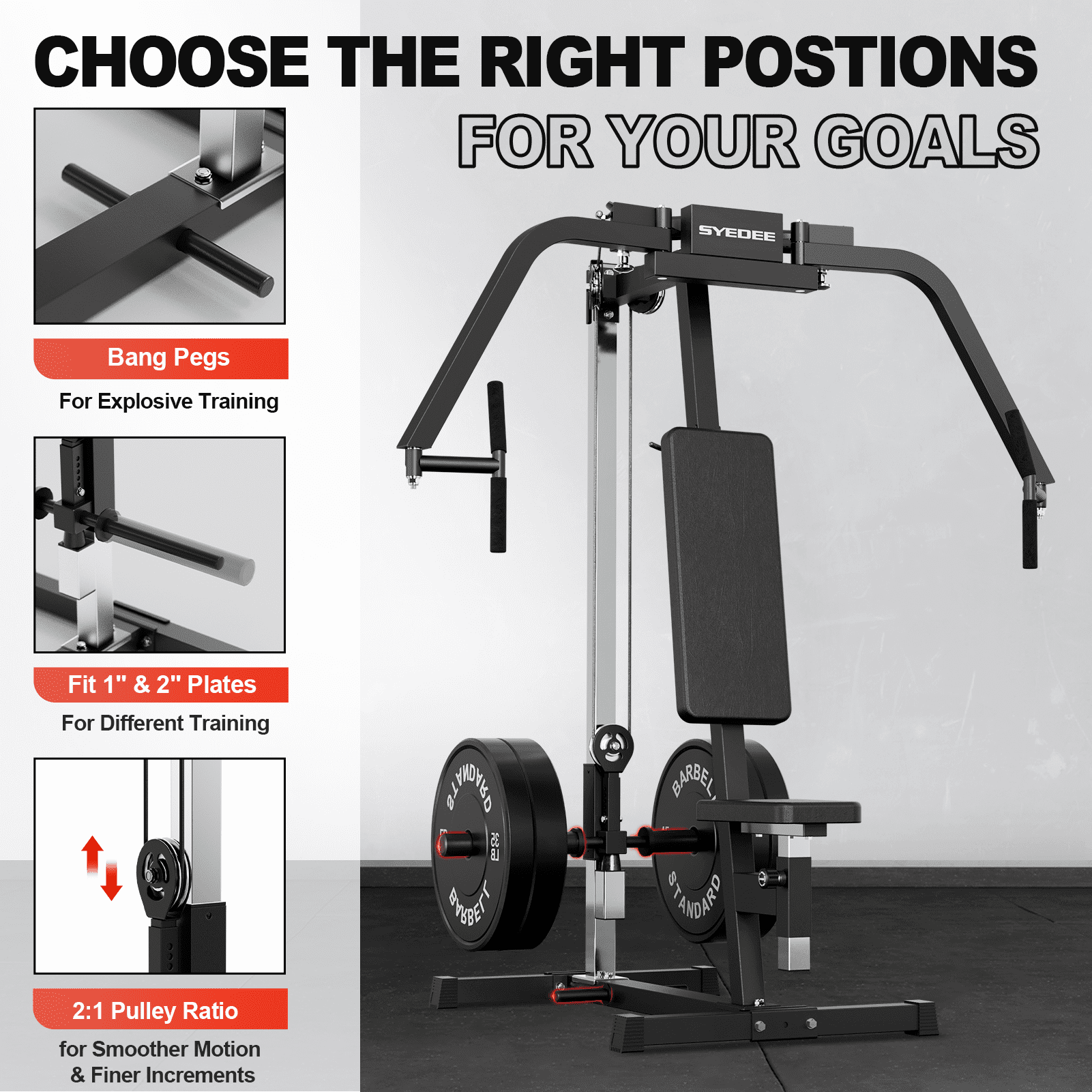 Syedee Chest Fly & Reverse Delt Machine, Plate-Loaded Pec Deck,  400 LBS Upper Body Specialty Machine, 4-Level Seat, 2:1 Ratio, Aluminum Pulleys, Compact Home Gym